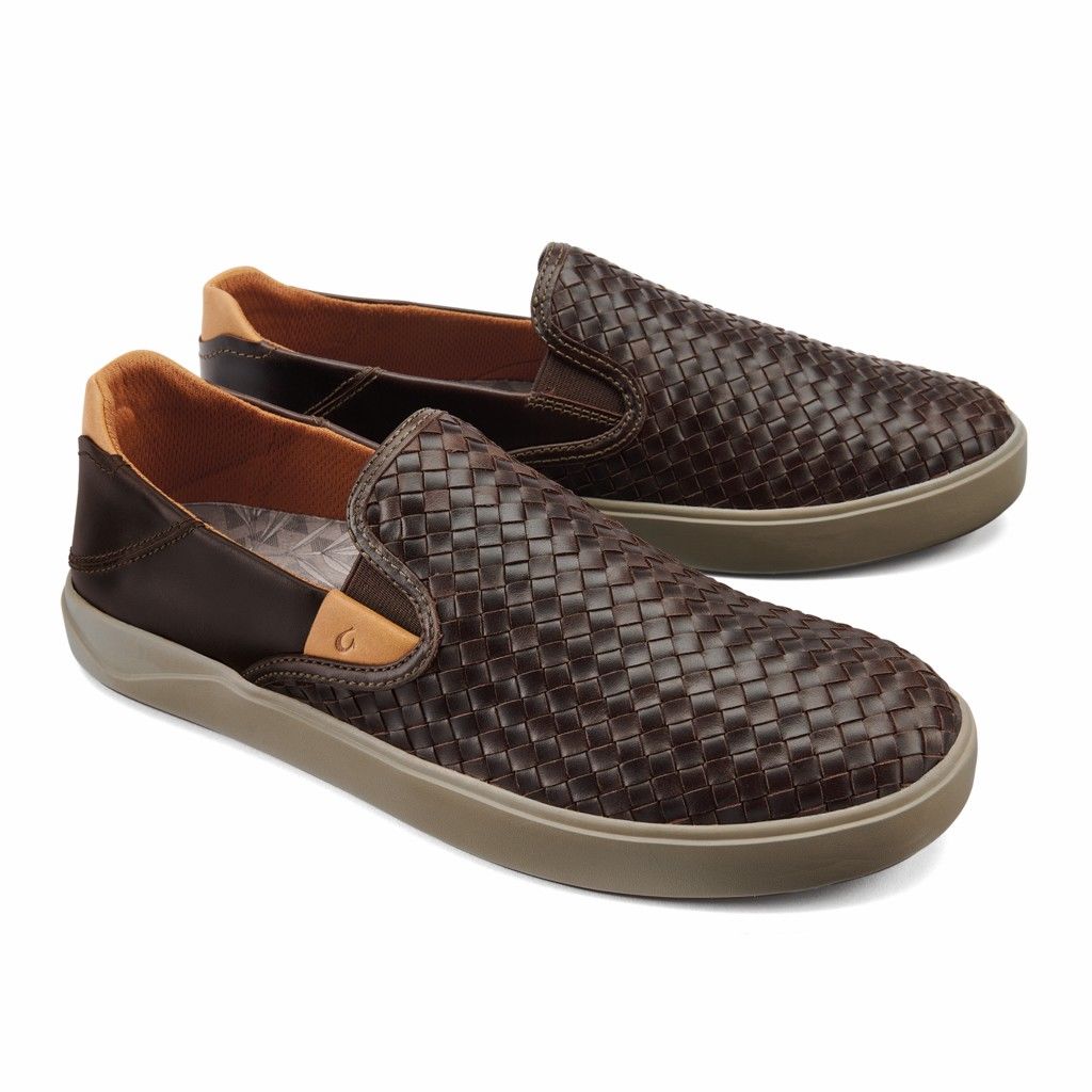 Olukai Men's Lae ahi Lauhala Slip On Shoe - Dark Wood US620-598